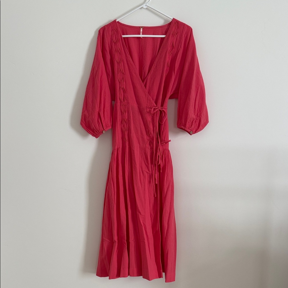Free People XS Wrap Midi Dress in Deep Pink